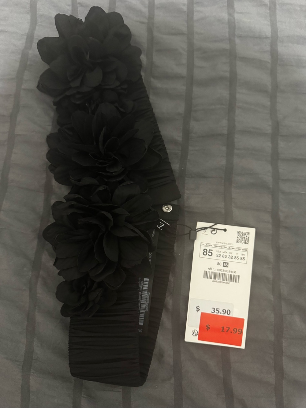 Zara Black Floral Stretch Belt